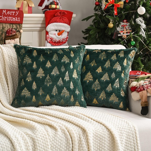 FUTEI Christmas Tree Green Throw Pillow Covers 20x20 inch Set