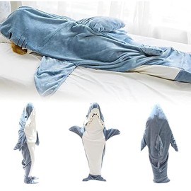 Shark Blanket, Flannel Sleeping Bag, Shark Blanket, Shark, Wearable Blanket, Pajamas, Sleeping Bag for Adults, Kids, Cute Fluffy, Stylish, Warm, Cold Protection, Nap Blanket, Cooling Protection, Shark Sleeping Bag, Flannel Sleeping Bag, Women's, Men's, C