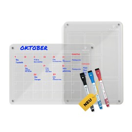 Previs 2 x Acrylic Weekly Planner + Monthly Planner Wipe Clean for Fridge A4 with 3 Board Markers - 2 x Acrylic Magnetic Transparent Calendars for Fridge - Family Planner Wipe Clean