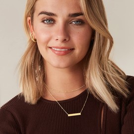 PAVOI 14K Gold Plated Dainty Layering Necklaces for Women | Snake Chain, Curb Link, Paperclip Layered Chains (Horizontal Bar, Yellow Plated)