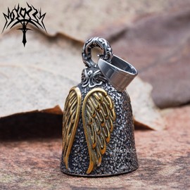 MOYOZZ Angel Wing Knight Bell Letters USA Motorcycle Bike Riding Guardian Bell - Never Ride Faster Than Your Angel Can Fly (Yellow)