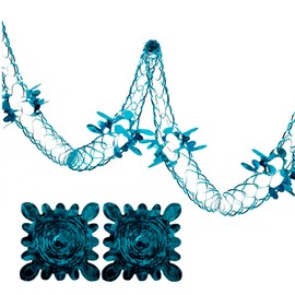 Simply Products 2 Pk Foil Garland Flower - Christmas Hanging Decoration Wall Ceiling Xmas Deco (Turquoise)