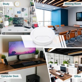 8Pcs Desk Grommet with Hole Saw,60mm Cable Wire Grommet Computer Grommet Wire Hole Cover Wire Organizer Round for Home and Office Table Cable Cord Management (White)