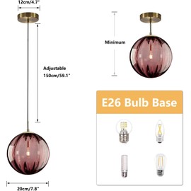 KCO Lighting Modern Globe Pendant Light Contemporary Small Gold Pendant Lighting Kitchen Island Lights Small Glass Hanging Lights (Burgundy-7.9”)