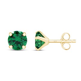 4mm Round Cut Simulated Emerald Stud Earrings in 14k Yellow Gold Over Sterling Silver