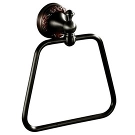 Oil Rubble Bronze Brass Bath Trapezoidal Towel Ring Towel Holder, Wall Mounted Black Bathroom Hardware Accessories, Pattern Carving Design