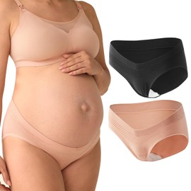 Momcozy Maternity Underwear Seamless, Pregnancy Postpartum Panties Under Bump Maternity Underwear Cotton 2 Pack