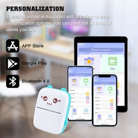 PENYUY Mini Thermal Printer, Bluetooth Labler Maker, Portable Label Printer Compatible with Android and ios, Printable Photos, Lists, QR Codes, Notes(With 5 Roll Paper+5 Colored Pens) (Blue)