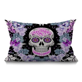BGBDEIA Flower Sugar Skull Design Cushion Cover Lumbar Pillow Covers Home Decorative Cotton Linen Pillow Case for Sofa Couch Housewarming Gifts Family Room Décor 30 x 50 cm 12 x 20 Inch