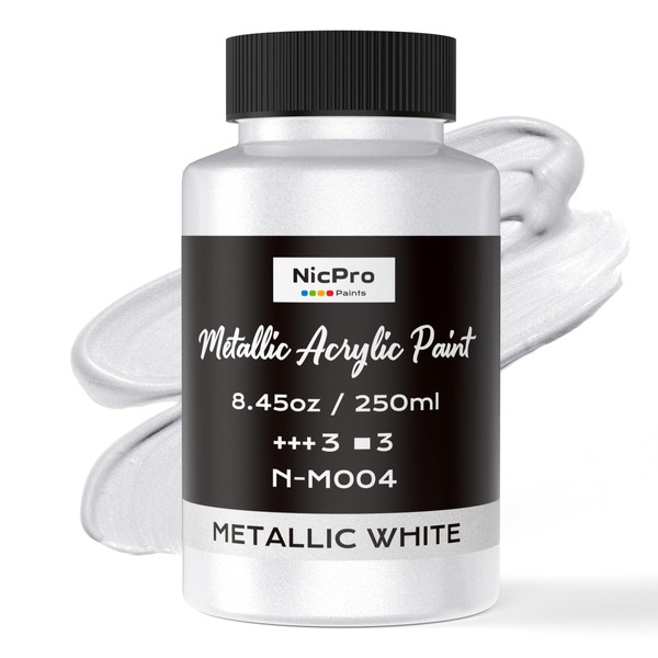 Nicpro Metallic Pearl White Acrylic Paint, 8.45oz/250ml Large Pearlescent Acrylic