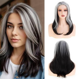 Beweig Long Straight Wigs for Women Brown Mixed White Layered Synthetic Heat Resistant