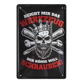 Tin Sign with German Text "Reicht mir das Werkzeug", Retro Tin Signs Wall Decoration, Car, Motorcycle, Mechanic, Screwdriver, Master, Craftsman Gift, Decorative Hobby Room, Garage Basement, Workshop