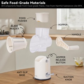 SLEEKDR 5 in 1 Rotary Cheese Grater Vegetable Slicer with Handle - Upgraded Hand Crank Cheese Grater with Handle and Strong Suction Base, Multi-Purpose Vegetable Slicer with 5 Well-Designed Blades