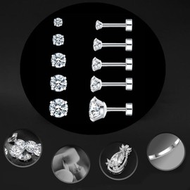 MUNSKT 6 Pairs Hypoallergenic Zirconia Stud Hoop Earrings Set for Women Men, Cubic Surgical Steel Cartilage Helix Diamond Earrings, Multi Size Fashion Jewelry Gift