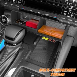 Qlhshop 2Pcs Center Console Organizer Fit for 2025 2024 Toyota Land Cruiser 250 Prado - Wireless Charging Pad & Central Control Secondary Storage Box Insert Divider Cubby Drawers Interior Accessories