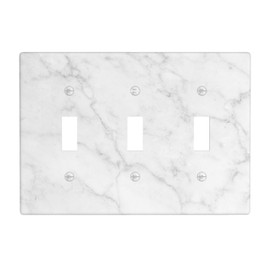 Faux White Marble Printed Light Switch Cover Plates Decorative Triple Toggle Wall Plate, 3 Gang Lightswitch Cover