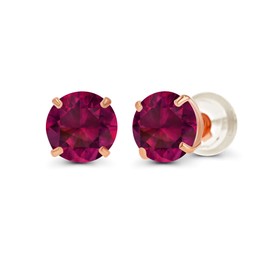 Genuine 10K Solid Rose Gold 6mm Round Created Ruby July Birthstone Stud Earrings