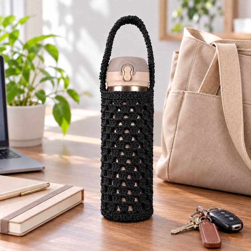 Crochet Water Bottle Holder for 400–600ml Bottles – Built-In Carry