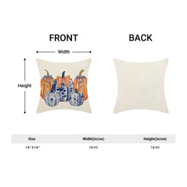 Fall Pillow Covers 18x18 Pack of 2 Chinoiserie Blue and Orange Pumpkin Throw Pillow Covers Outdoor,Fall Thanksgiving Decoration Pillowcase Autumn Decor Farmhouse Cushion Case for Couch Sofa