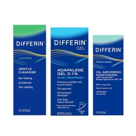 Differin Skin Care Set, Differin Gel 3 Step Regimen, Acne Treatment, Sunscreen SPF 30 for Face, Facial Cleanser, for Acne Prone Sensitive Skin