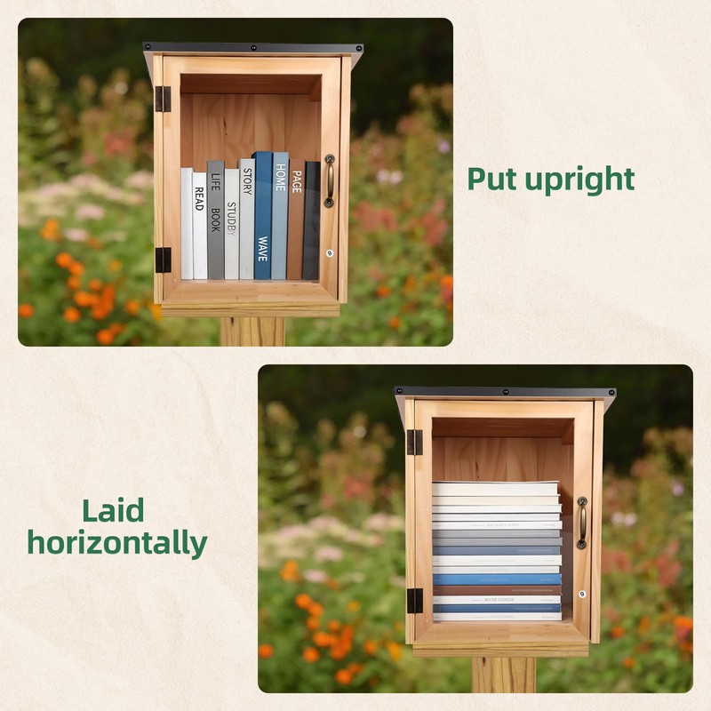 Little Free Library Box Outdoor, DIY Wooden Book Box with