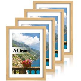 4 Pack A4 Picture Frame, A4 Photo Frames with Stand, A4 Poster Frame A4 Certificate Frame, Freestanding and Wall Mountable, Wood Color
