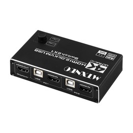 HDMI 2.0 Switch 4K HDMI Switch 2 in 1 Out Metal HDMI Switches Selector Box with 3 USB 2.0 Ports KVM Switch Support HDCP 2.2 Support 4K60Hz Ultra HD