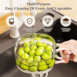 Cxqbsmy 2 in 1 Drainer and Strainer, Collapsible Handle Multifunctional Draining Basket with Lid, Kitchen Fruit Colander and Vegetable Washing Bowl for and Fruits Rinsing Straining Storage Fruit,Blue