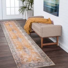 DECOMALL Maila Washable Runner Rug, Traditional Long Rugs, Vintage Distressed Foldable Carpet for Hallway Kitchen, 2'6"x9', Orange