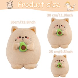 Firecos Cat Cuddly Toy Kawaii Small Cats Avocado Plush Toy Stuffed Toy Cute Birthday Christmas Gifts for Friends Children (Khaki, 35 cm)
