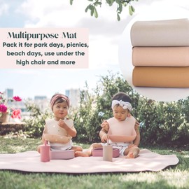 AVA + OLIVER Vegan Leather Multipurpose Play Mat - Indoor Outdoor Picnic Beach or Splat Mat - Waterproof and Sand Proof Foldable Blanket (Circle (53"), Pink)