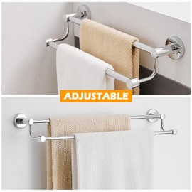 BESy Adjustable 16-26 Inches Double Bath Towel Bar for Bathroom SUS304 Stainless Steel Towel Holder, Hotel Style Wall Mount with Screws Hand Towel Bar Towel Rack Rod Hanger, Polished Chrome Finish