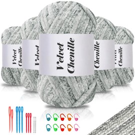 Maxee 500 g (5 x 100 g) Velvet Baby Wool, Velvet Chenille Yarn with Crochet Tools, Cuddly Soft Velvet Chenille Yarn, Fluffy, Soft Plush Wool, Crochet Yarn, Wool for Knitting and Crochet, Colour