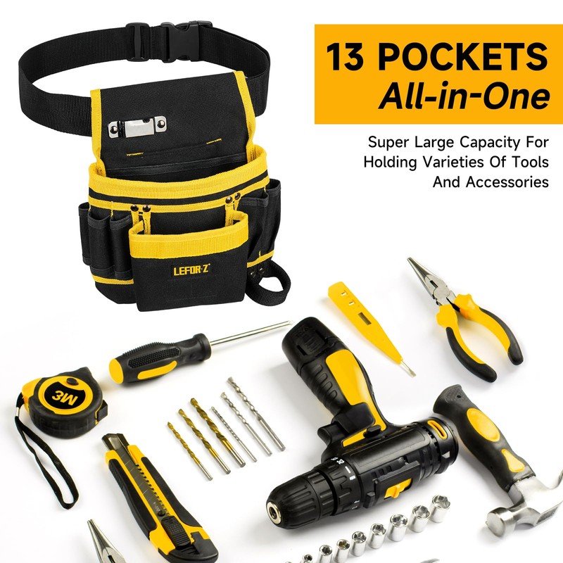 Tool Belt,Magnetic Tool Pouch,13-Pockets Tool Belts for Men,Detachable & Adjustable