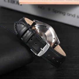 ANBEER 22mm Retro Watch Band Quick Release,Crazy Horse Leather Watch Straps for Men and Women,Black with Silver Buckle