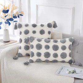 PANOD Super Soft Farmhouse Decorative Plush Throw Pillow Covers 22 x 22 Grey,Solid Pom pom Tufted with Tassels Modern Accent Boho Square Cushion Cover Pillow Case for Couch Sofa