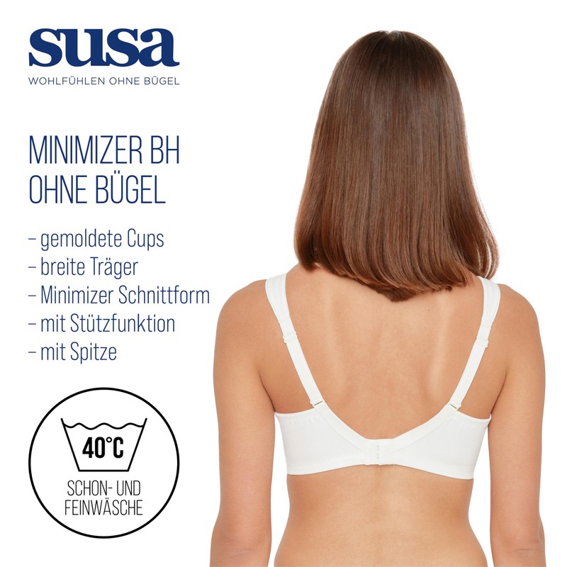 SUSA Women's Damen BH Ohne Bügel 8014 Minimizer Bra, Off-White