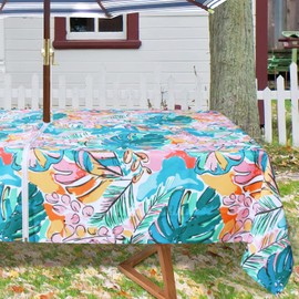 EHouseHome Outdoor and Indoor 60x84 inch Tablecloth with Umbrella Hole and Zipper, Waterproof Zippered Patio Table Cloths, Spring/Summer Table Covers for Backyard Circular Table/BBQs/Picnic