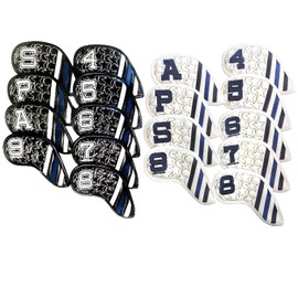 9 Piece Set 4-9 P,A,S Golf Head Covers for Irons Embroidered Star Line Black White (White)