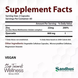 Sandhu Zinc with Quercetin 120 Capsules - Best Quercetin Zinc Supplement (2 Pack)