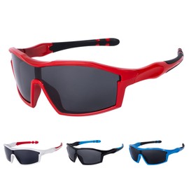 SKYWAY Kids Polarized Sports Sunglasses Flexible Stylish Shades Protection for Active Adventureswith Strapes for Girls&Boys Aged 3-10 Red
