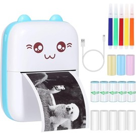 Mini Printer Pocket Printer Thermal Photo Printer Picture Photo Labels Memo Receipt Paper Printer Photo Printer with 15 Rolls Printer Paper for Smartphone Compatible with Android, iOS System for