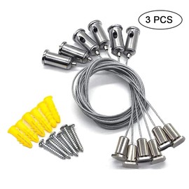 Set of 3 Wire Rope Adjustable, Stainless Steel Rope Kit, Steel Rope, Stainless Steel Rope with Loop and Hook, Hanging Hanging Attachment Wire Rope, for Hanging Lamps, Picture Frames and Clothes