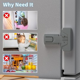 2 Pack Fridge Lock for Kids, Child Proof Refrigerator Lock Baby Safety Fridge Door Latch Locks, No Tools Required (Grey)