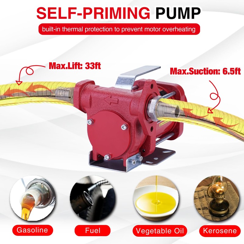 TOPWAY 12V DC Gasoline Fuel Pump 10GPM Self-priming Oil Transfer