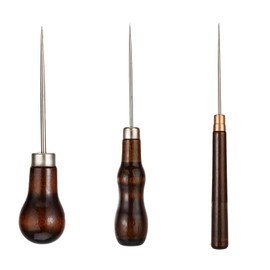 3 Pcs Awl Tool Set Leather Scratch Awl Tool Stitching Sewing Awl with Wooden Handle Piercing Awl Needle Tools Gourd Shape Pin Punching for Leather Punch Hole Craft Repair Shoes Sewing