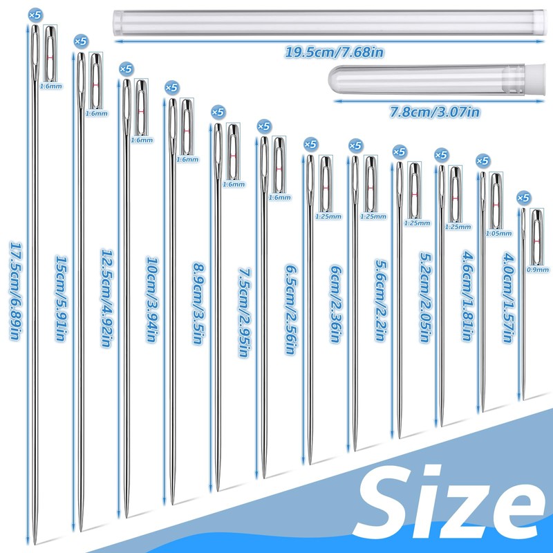 Axmru 60 Pcs Hand Sewing Needles 12 Sizes Embroidery Needles