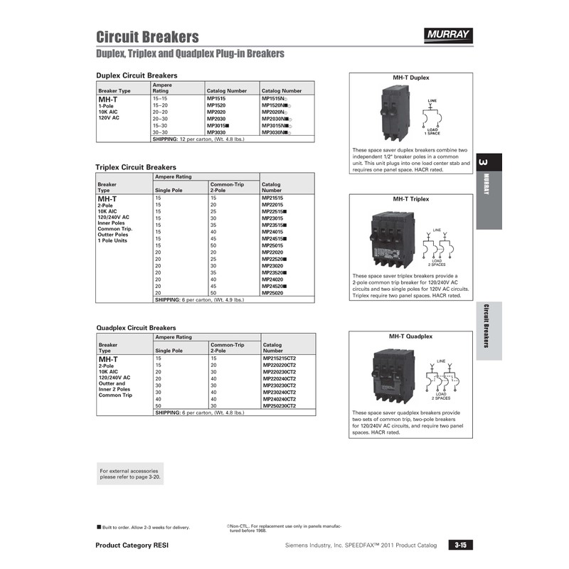 Murray MP1515 Two 15-Amp Single Pole 120-Volt Non-Current Limiting Circuit