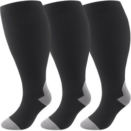 DRESHOW Compression Stockings Plus Size for Men and Women Compression Socks for Sports Running Air Travel Cycling, 3 pairs plus size 57-08, XXL