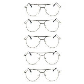 EYE ZOOM 5 Pack Unisex Aviator Style Reading Glasses for Women and Women (Silver, 3.00)